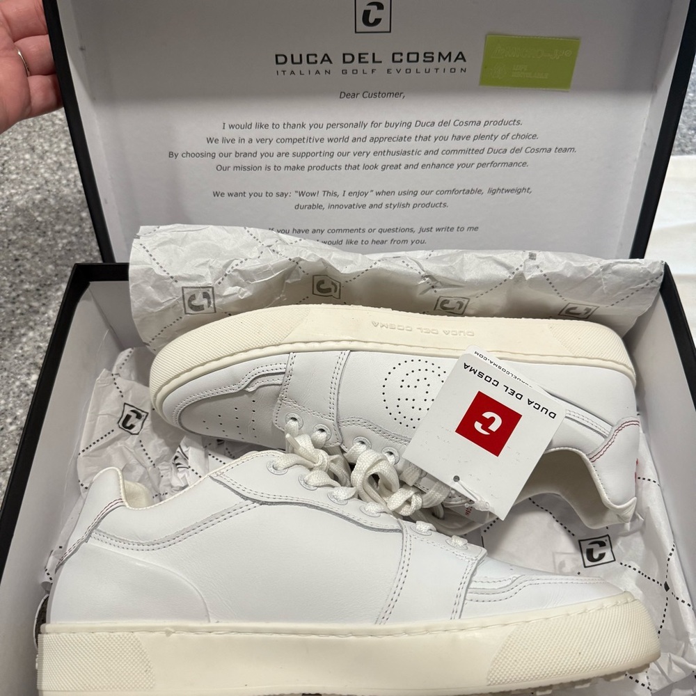 NWT Women's White Giordana DUCA DEL COSMA Italian golf sneakers size 8.5